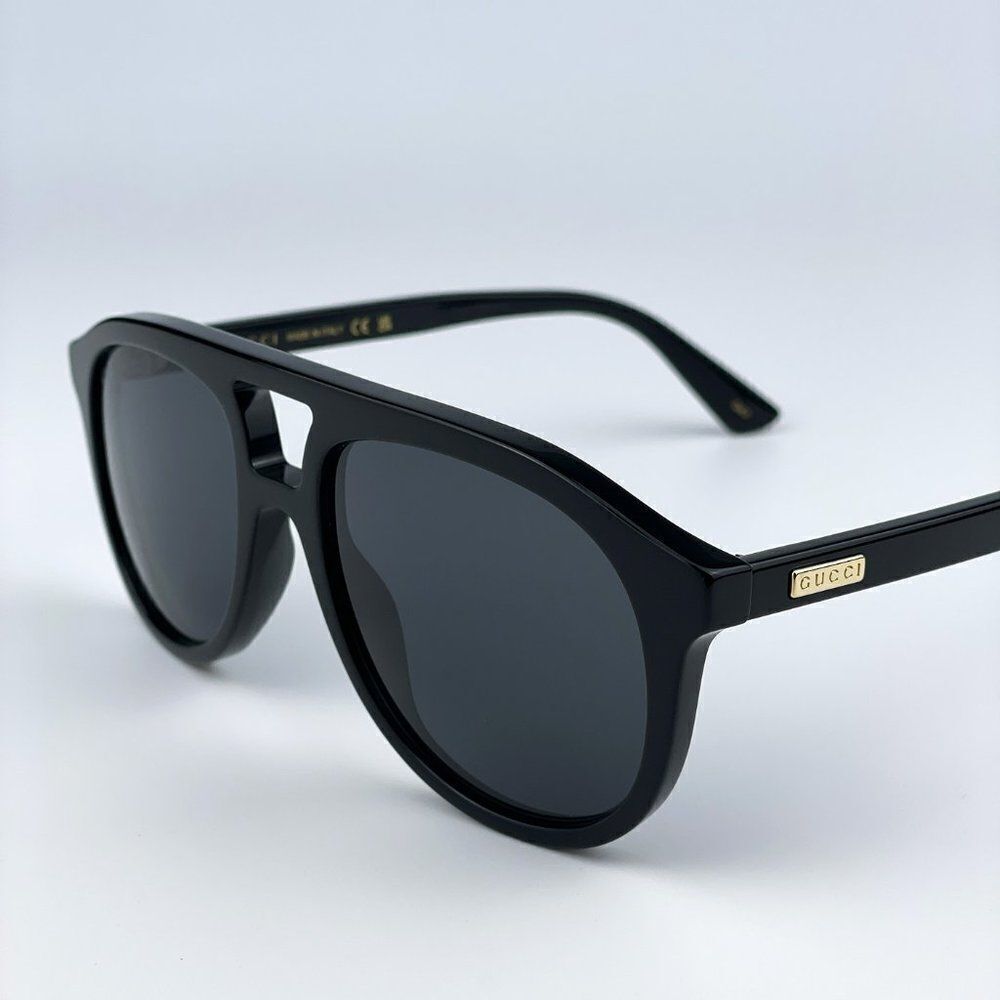 NEW Gucci GG1320S 004 Black Grey Pilot Unisex Sunglasses - Picture 7 of 13